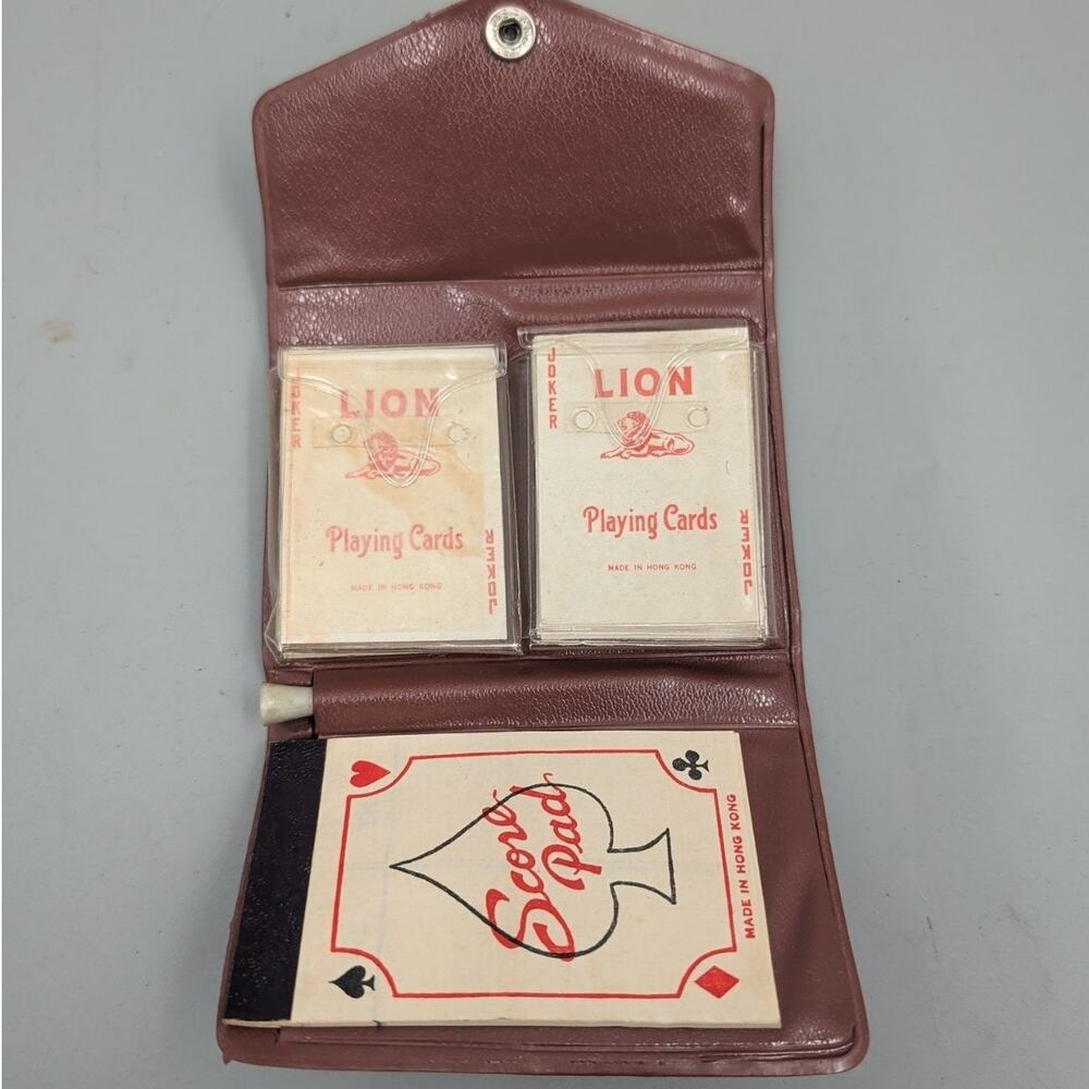 Vintage Miniature Double Deck LionPlaying Cards in Snap Wallet Travel Case